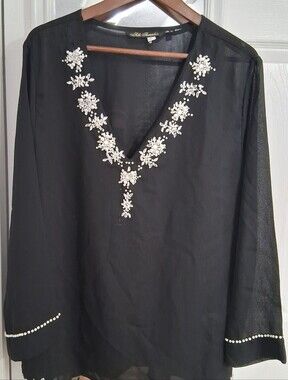 Silk Threads Embellished Semi Sheer Tunic/Cover Up    Size 1X